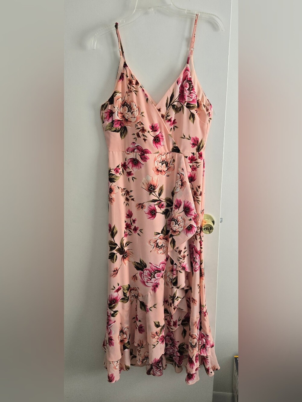 Lulu's Blush Pink Floral Wrap High-Low Dress